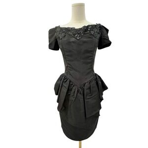 Gunne Sax Dress Small Off Shoulder Sequin Fitted Waist Whimsigoth Fairy‎ Prom